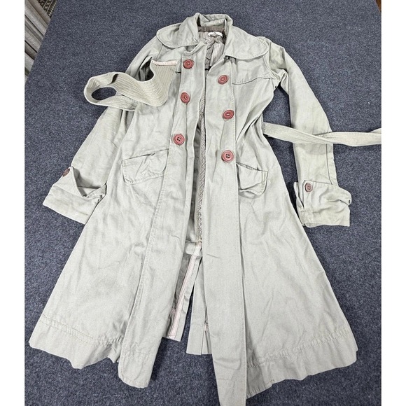 Mike & Chris Trench Coat Womens Small Khaki Double Breasted Belted Cotton USA - Picture 4 of 16
